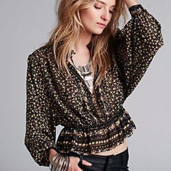 Free People Tops - Free People If I Had You Beaded Printed Blouse